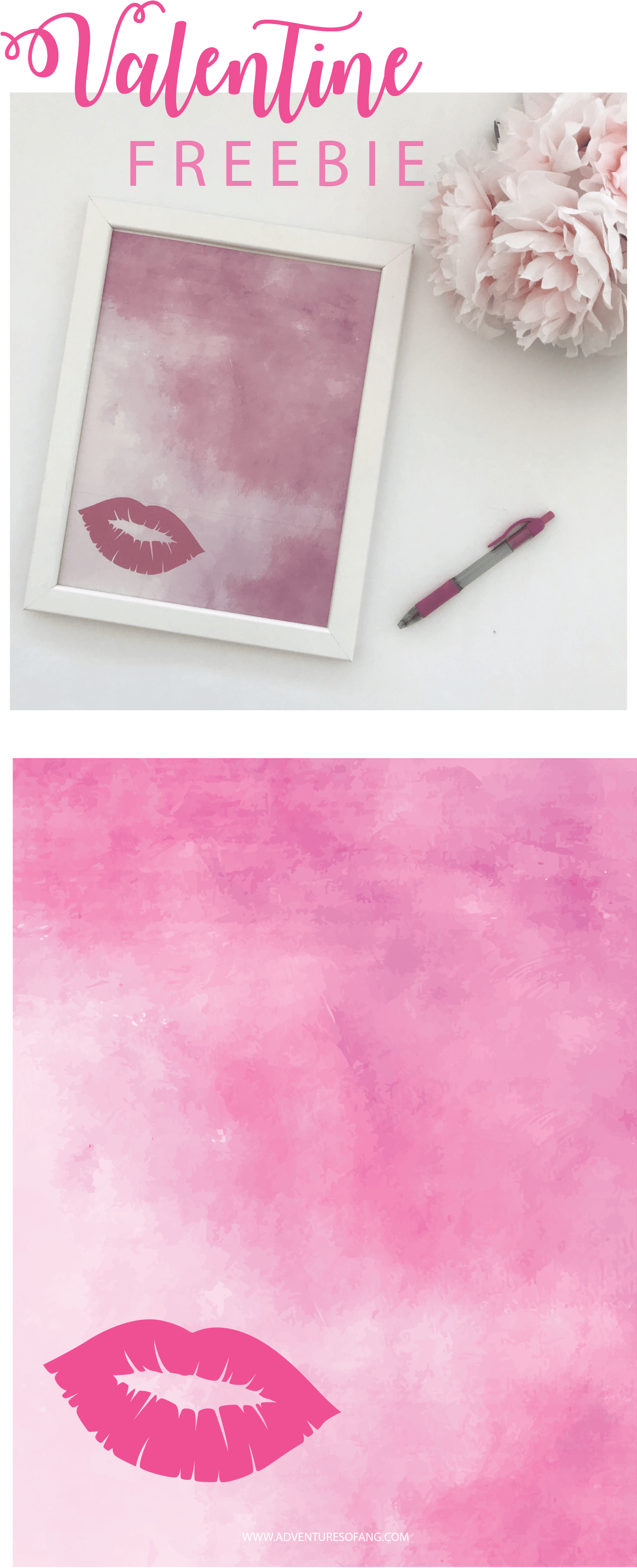 Valentine Freebie, Pink, Lips, Watercolor, Free Printable, - Hydrangea (1500x3300), Png Download