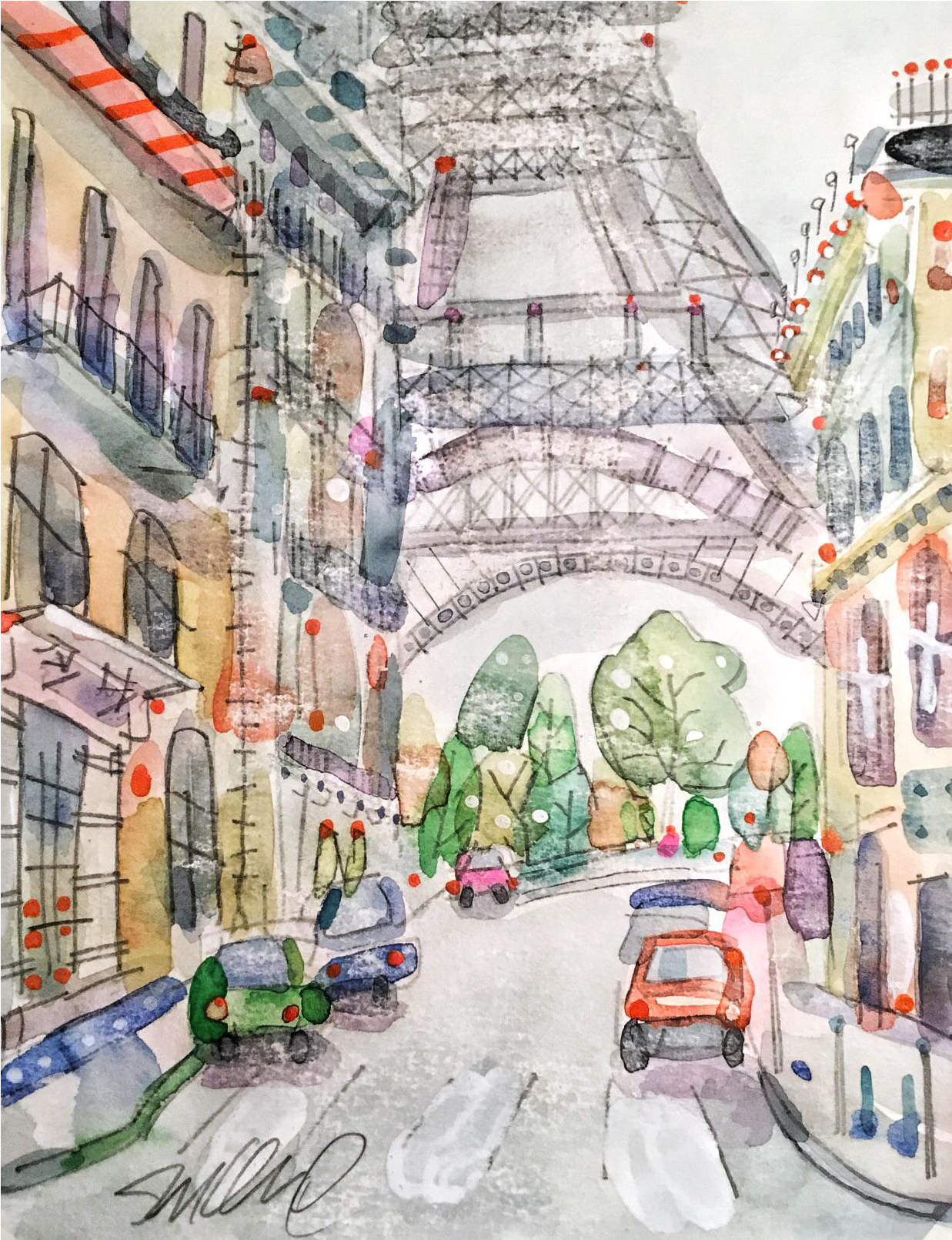 Graphic Library Stock Original Painting Of Eiffel Tower - Watercolor Painting (1373x1789), Png Download