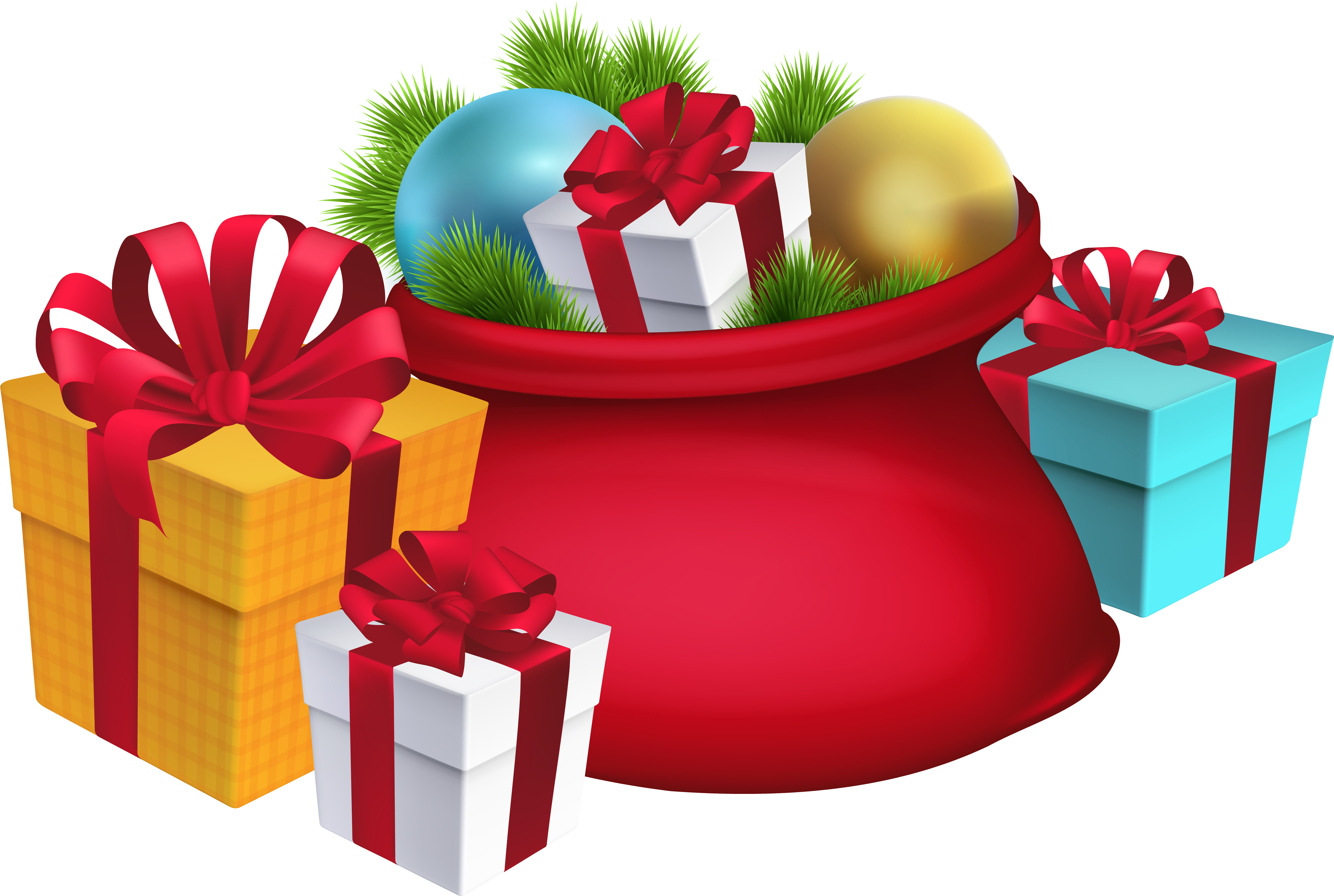Christmas Santa's Sack Decorations Png Clipart Imageu200b - Christmas Decorations Png (6240x4193), Png Download
