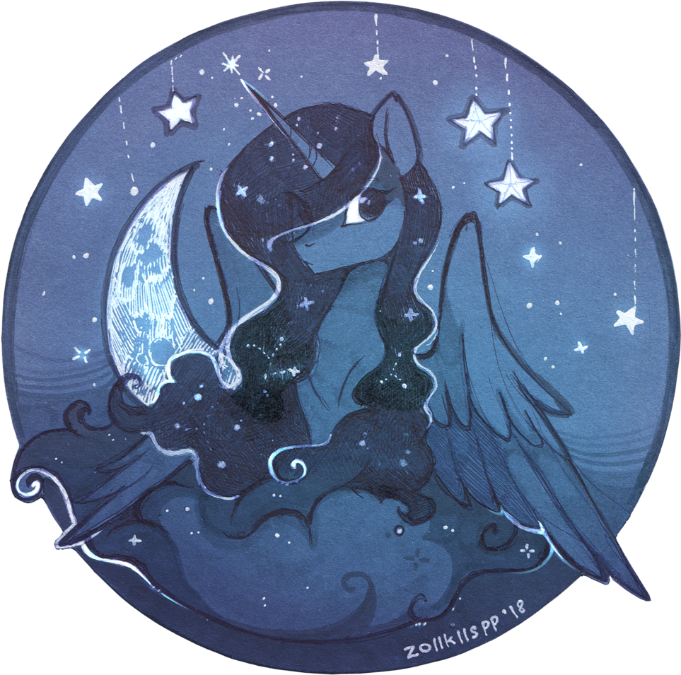 Lispp, Crescent Moon, Female, Mare, Monochrome, Moon, - Winged Unicorn (1024x1024), Png Download
