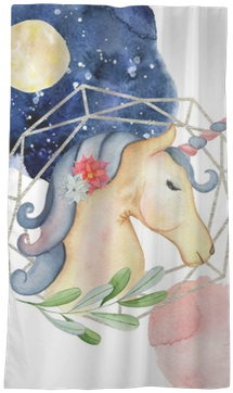 Cute Unicorn Watercolor Hand Drawn Merry Christmas - Illustration (400x400), Png Download