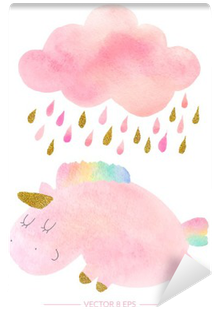 Watercolor Unicorn And Cloud With Rain Wall Mural • - Watercolor Painting (400x400), Png Download
