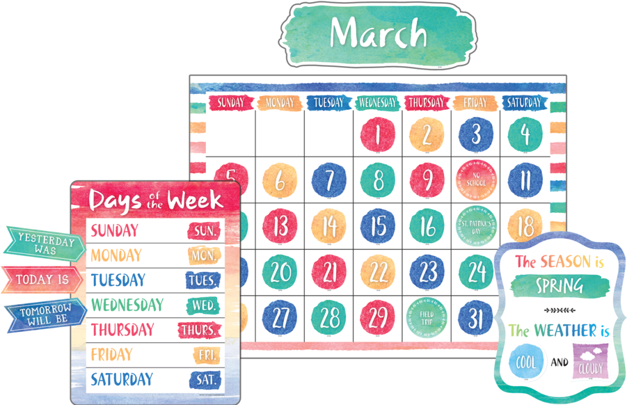 Tcr8971 Watercolor Calendar Bulletin Board Display - Bulletin Board (900x900), Png Download
