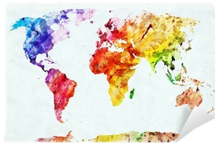 Watercolor World Map Wall Mural ✓ Easy Installation - World Map Artistic (400x400), Png Download