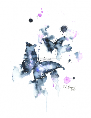 Black Butterfly Watercolor (380x380), Png Download