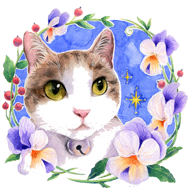 Clipart Free Library Watercolor Flowers Cat Watercolour - Cat With Flowers Painting (658x697), Png Download