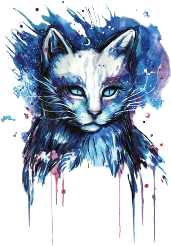 Blue Cat Cats Blackcat Galaxy Watercolor Watercolour - Branco Tatuagens De Gato (347x497), Png Download