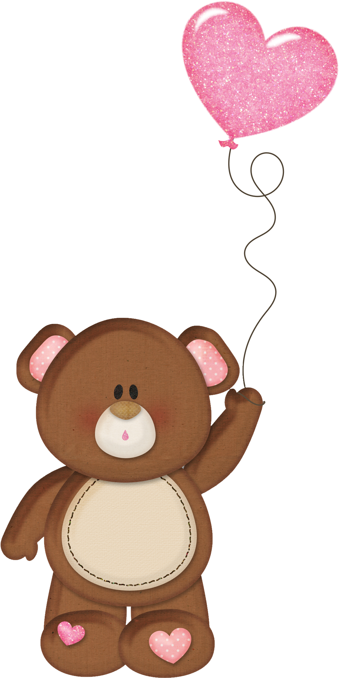 Brown Teddy With Pink Heart Balloon Png Clipart - Teddy Bear With ...
