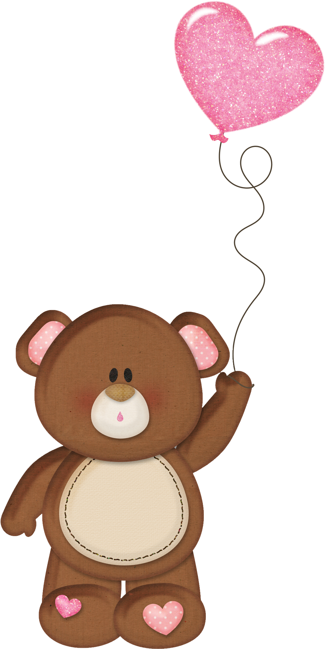 Brown Teddy With Pink Heart Balloon Png Clipart - Teddy Bear With Balloon Clip Art (307x600), Png Download