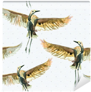 Seamless Texture With Watercolor Birds Wall Mural • - Watercolor Painting (400x400), Png Download