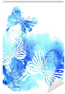 Bluel Background With Watercolor Butterfly Wall Mural - Watercolor Painting (400x400), Png Download