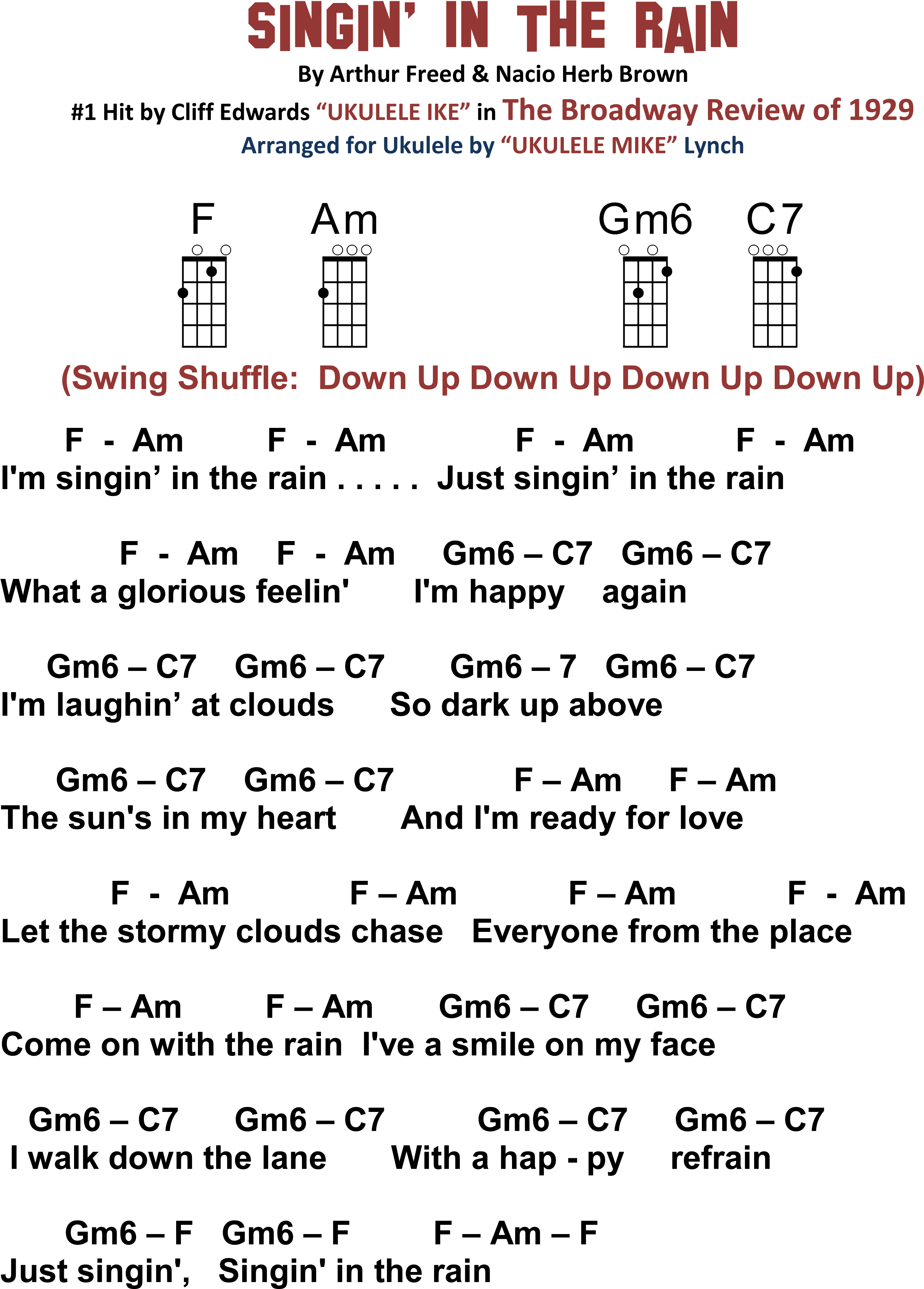 Singin In The Rain - Singing In The Rain Ukulele Chords (3474x4398), Png Download