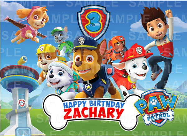 Clip Art Black And White Stock Edible Cake Topper Personalised - Paw Patrol Happy Birthday Zachary (600x600), Png Download