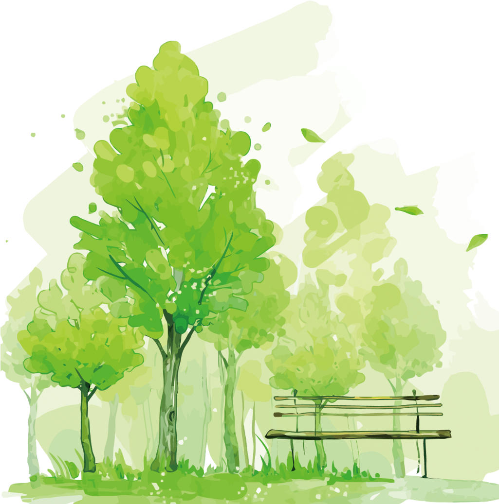 Ftestickers Watercolor Trees Park Bench - Tree Watercolor Vector Png (1024x1147), Png Download