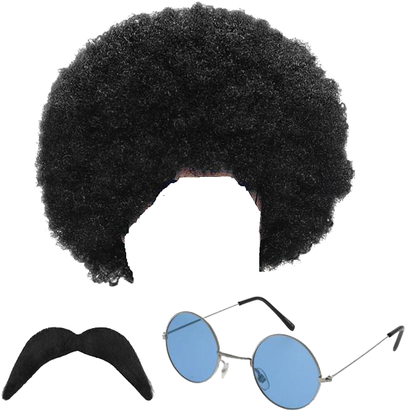 Afro Hair Png Pic - Hippie Hippy Man 1970s Afro Wig Sunglasses Moustache (615x614), Png Download