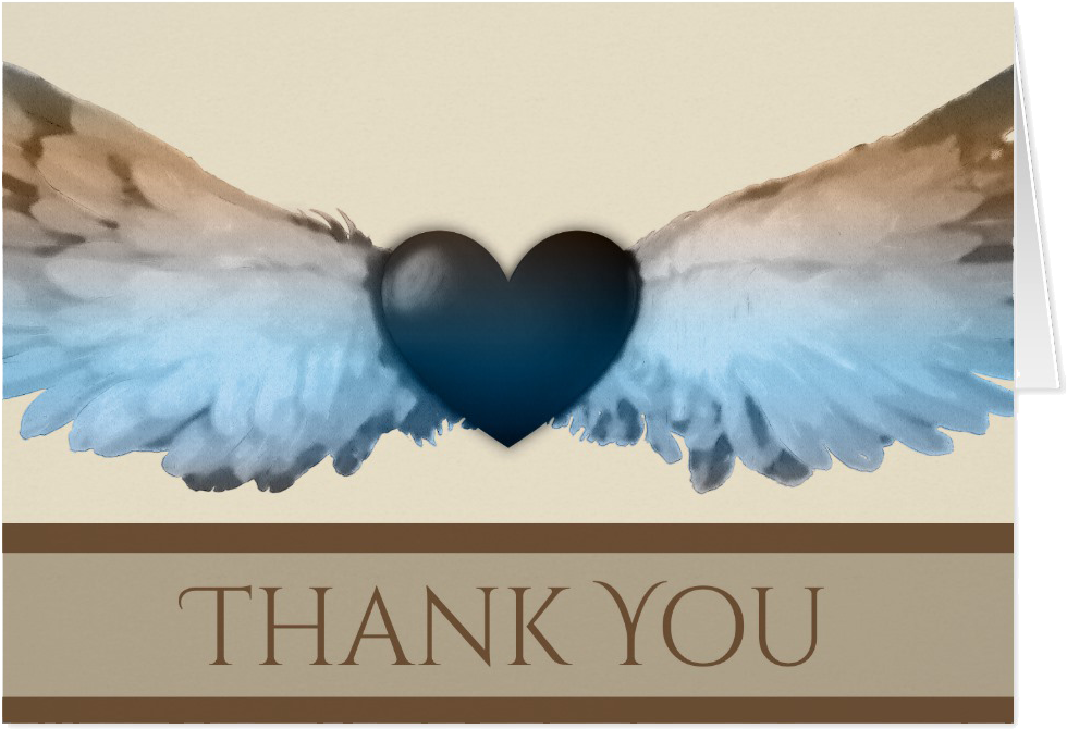 Watercolor Angel Wings & Heart Thank You Note Card - Heart Thank You Note Card (1106x1106), Png Download