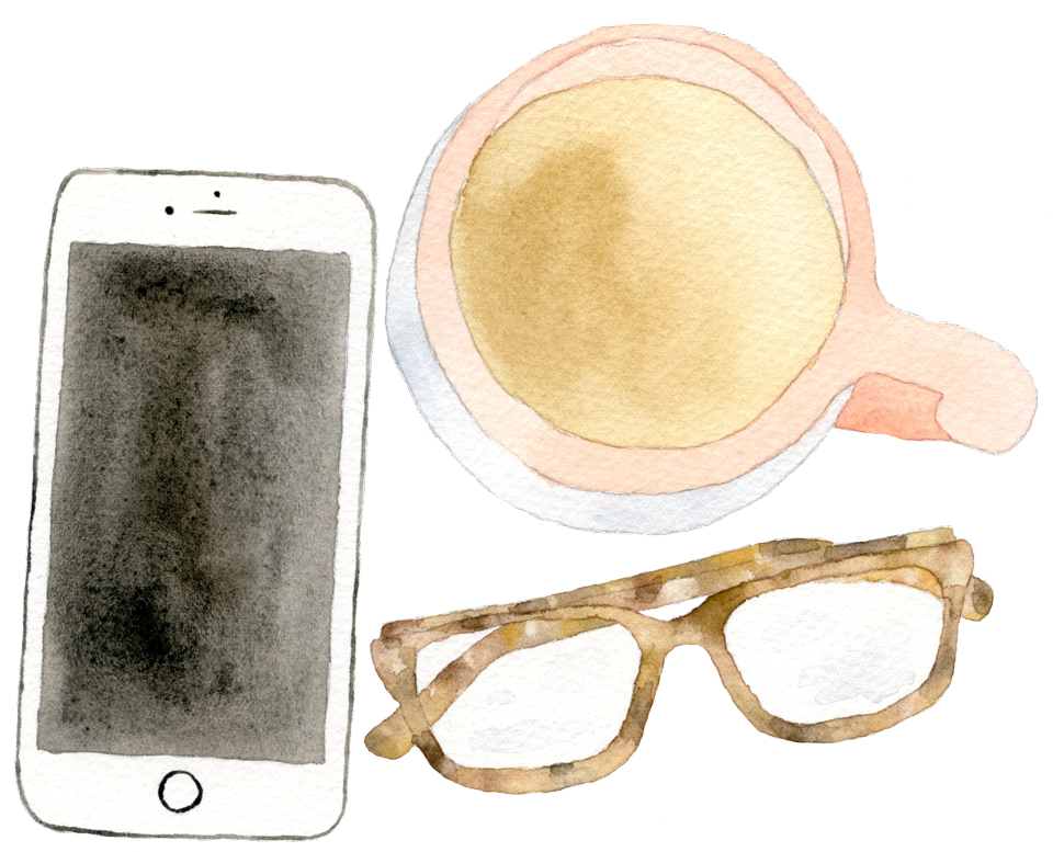 Watercolor Phone Mug Glasses - Watercolor Painting (960x777), Png Download