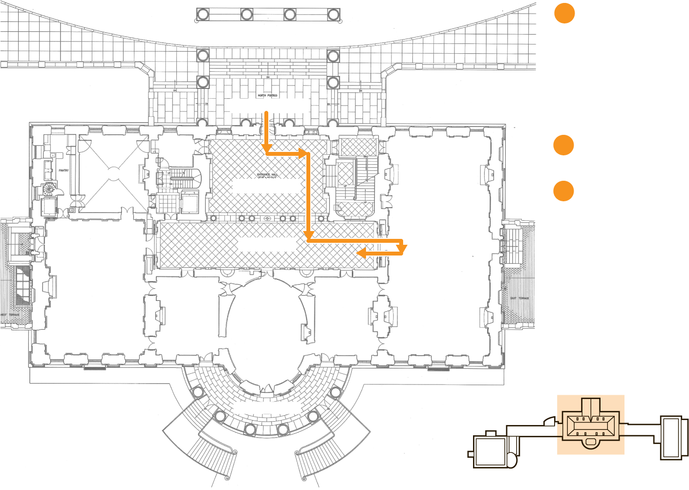 Route Taken By The White House Intruder - White House Floor Plan (1440x1002), Png Download