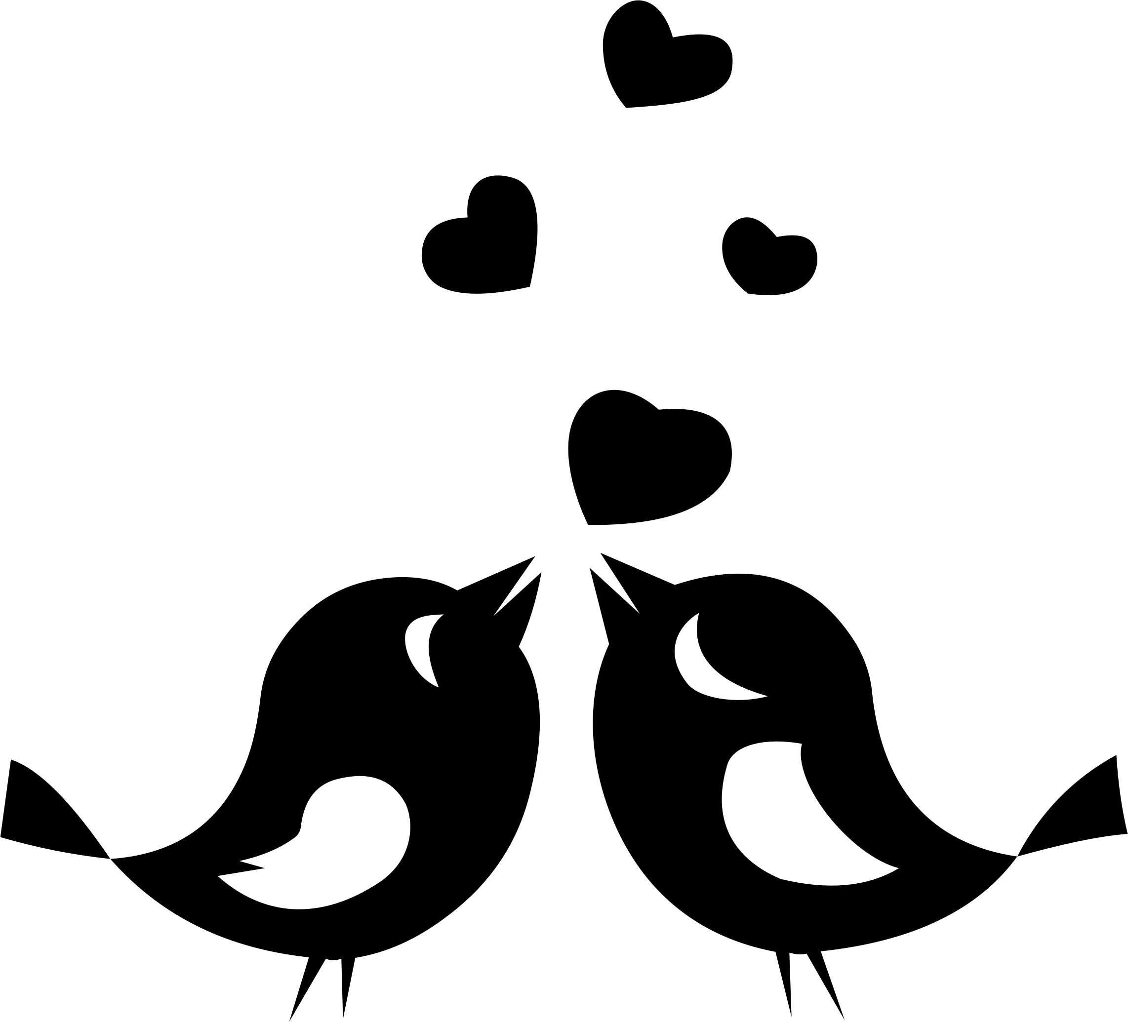 Clipart Love Birds With Hearts - Love Birds Silhouette Png (2284x2070), Png Download