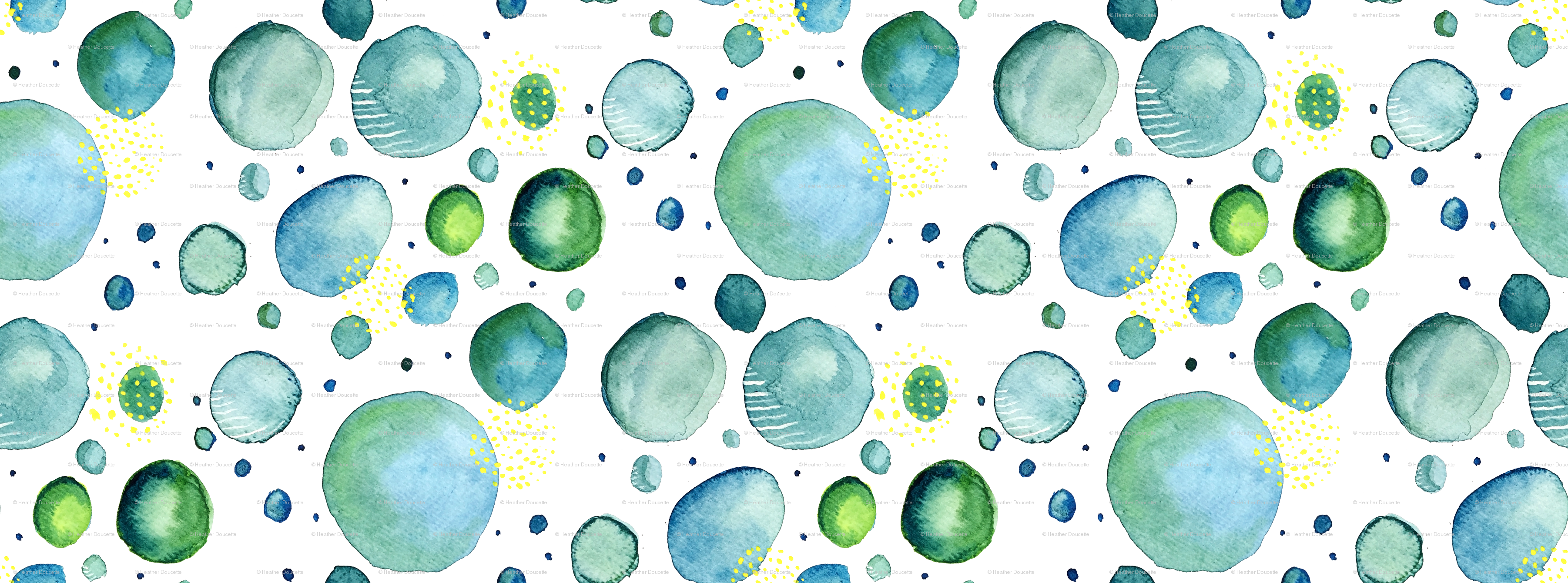 Bubbles Watercolor Shower Curtain (3604x1340), Png Download