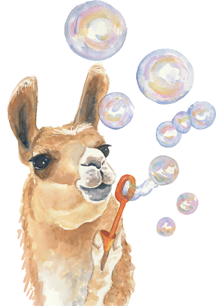 Llama Blowing Bubbles Lol Peru Vbs - Llama Watercolor (420x595), Png Download