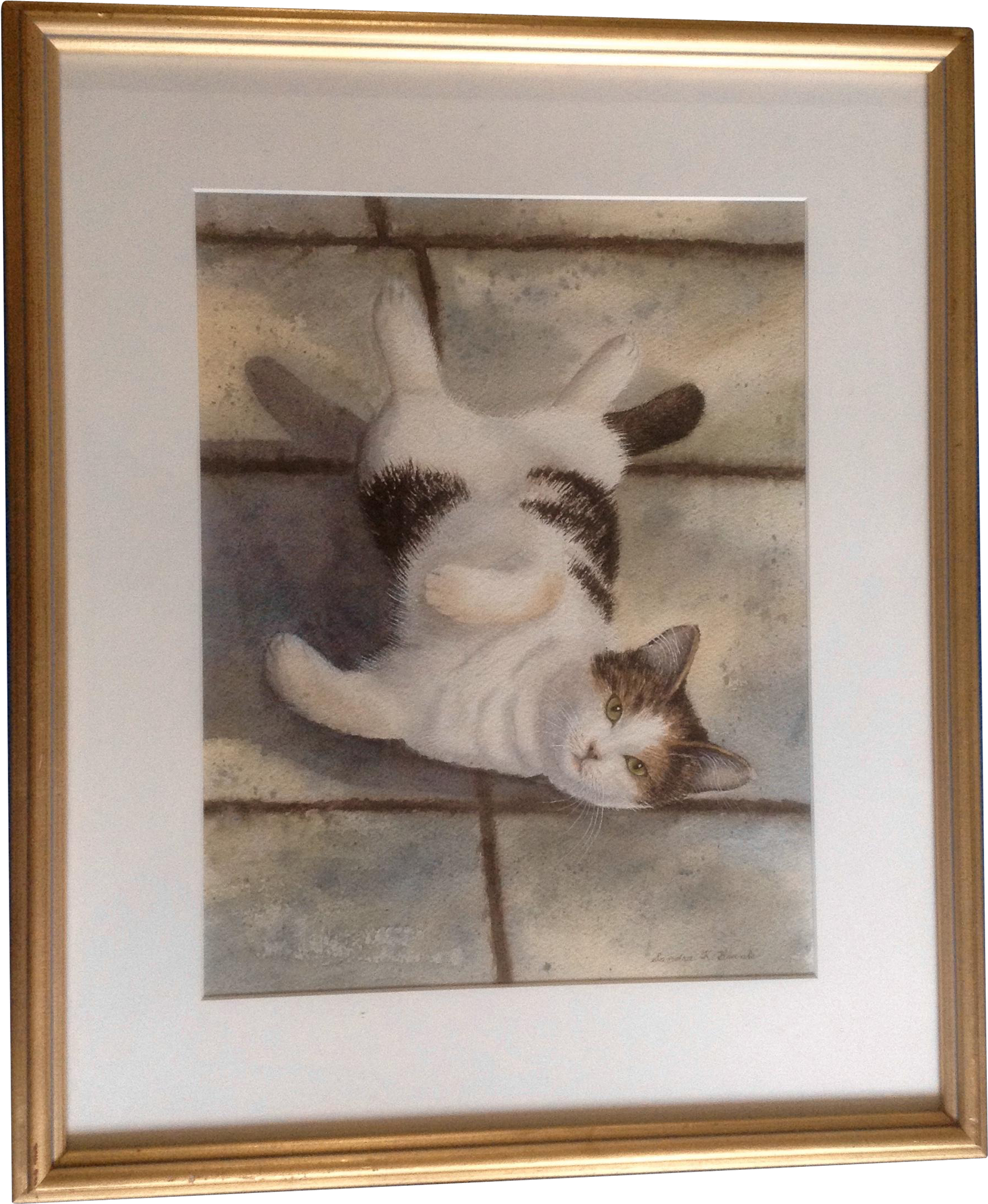 Sandra K Brunk, Black And White Tabby Cat On His Back, - Painting (2048x2048), Png Download