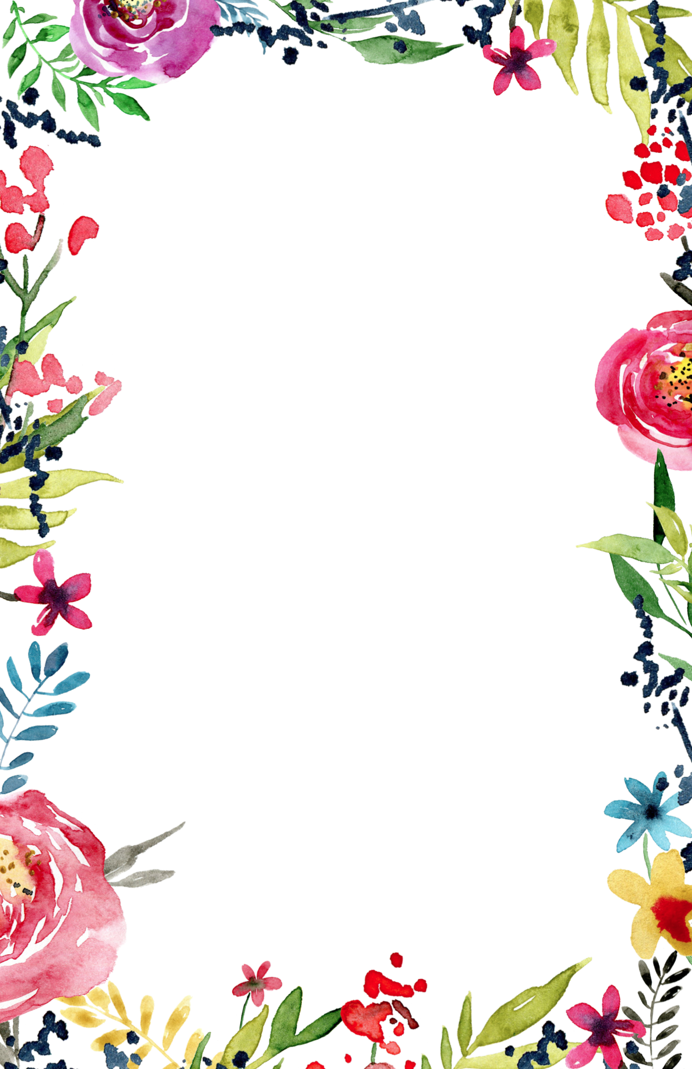 Border Design, Floral Watercolor Background, Watercolor - Border Line Design Flower (1375x2125), Png Download