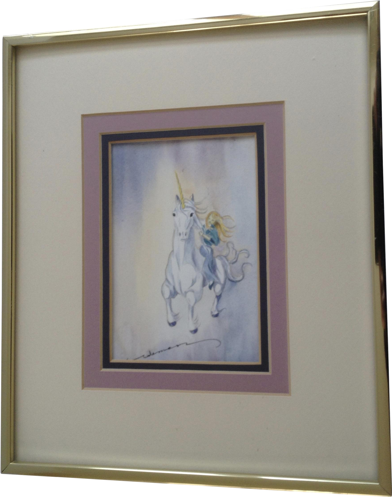 Girl With Golden Hair Ridding A Unicorn - Picture Frame (2048x2048), Png Download
