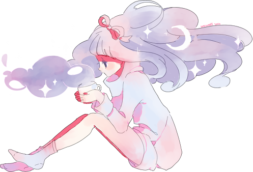 Art Anime Kawaii Coffee Dream Space Galaxy Stars Pink - Pastel Anime Girl Render (497x338), Png Download