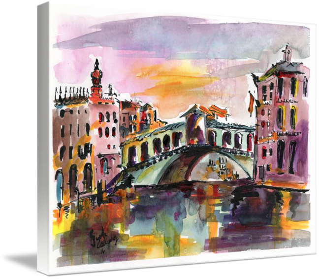 "venice Silence Rialto Bridge" By Ginette Callaway, - Imagekind Gallery-wrapped Canvas Art Print 32 X 23 (650x566), Png Download