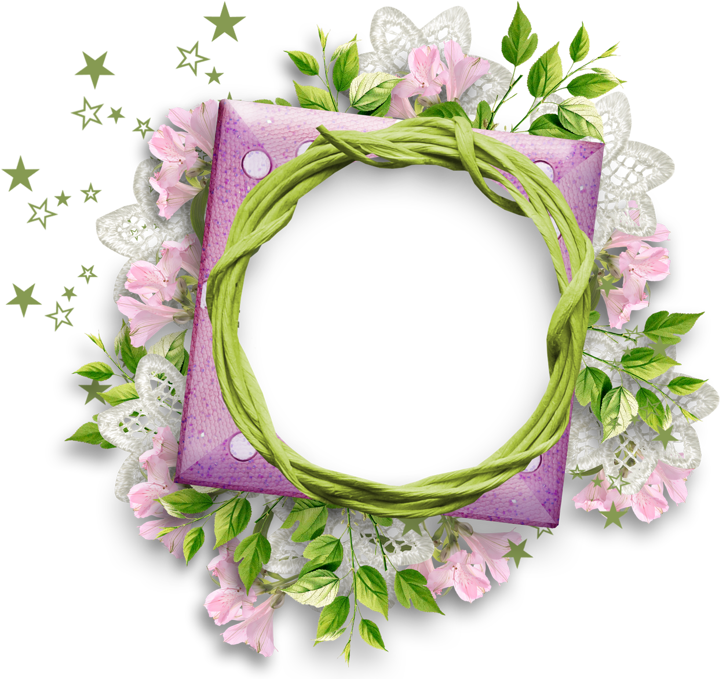 Purple Flower Clipart Round Flower Frame Round Flower - Flower Round Frame Png (1409x1330), Png Download