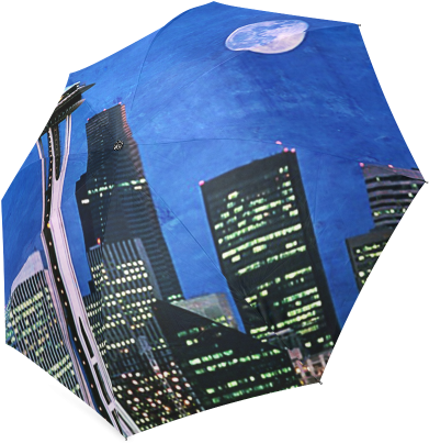 Seattle Space Needle Watercolor Foldable Umbrella - Blue Seattle Blue Seattle Blue Seattle 60" Curtains (500x500), Png Download