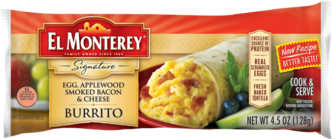 Egg & Bacon Burrito - El Monterey Signature Burrito, Egg, Sausage, Cheese (700x305), Png Download