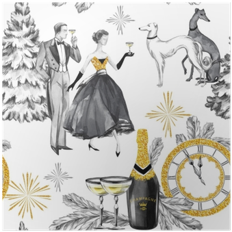 Watercolor Seamless Pattern In Retro Gold Style - Gold (400x400), Png Download