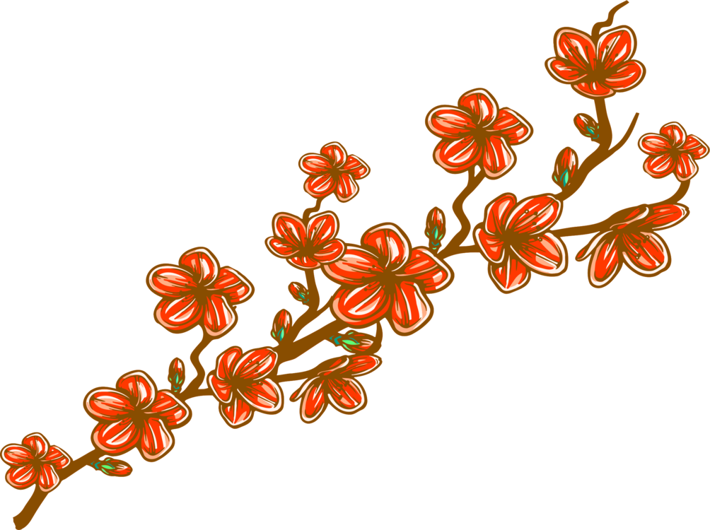 Floral Flower Cherry Blossom Wall Decal Floral Design (1004x750), Png Download