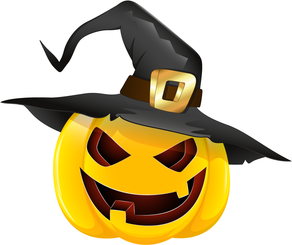 Halloween Pumpkin With Hat (971x837), Png Download