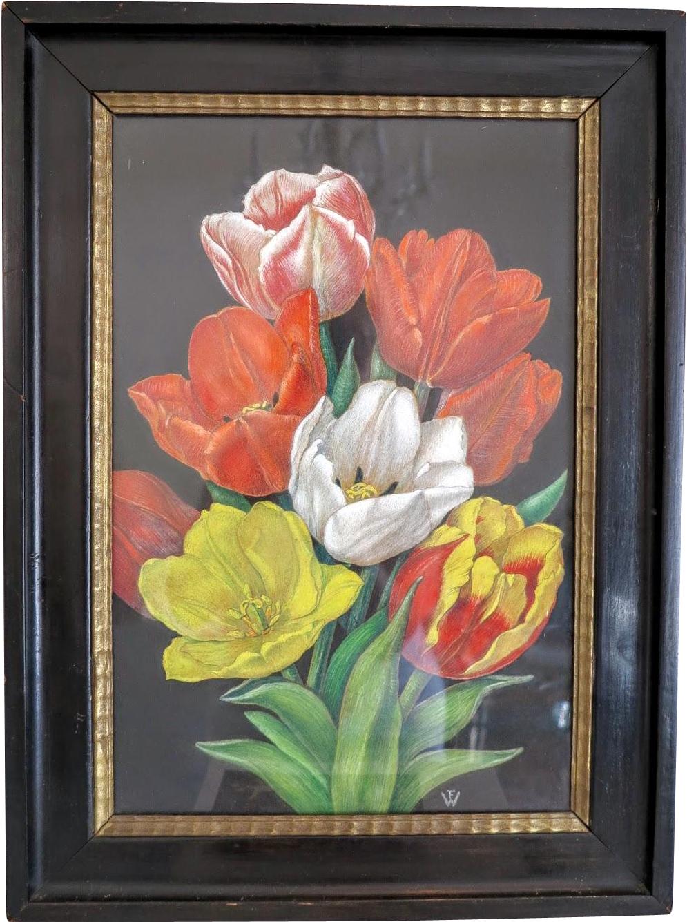Painting Of A Colorful Bunch Of Tulips, Tempera On - Tulip (1334x1334), Png Download