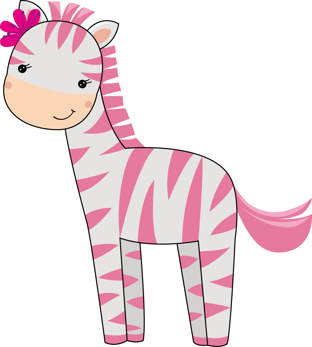 Giraffe Clipart Girly - Baby Pink Zebra Clipart (1276x1421), Png Download