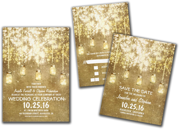 String Lights Sparkly Mason Jars Wedding Invites - Mason Jar With String Lights Png (600x432), Png Download