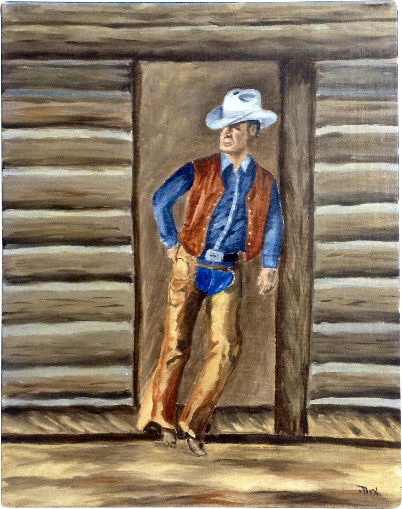 Dot Nix, Cowboy Leans Against A Door Post Oil Painting - Oil Painting (2048x2048), Png Download