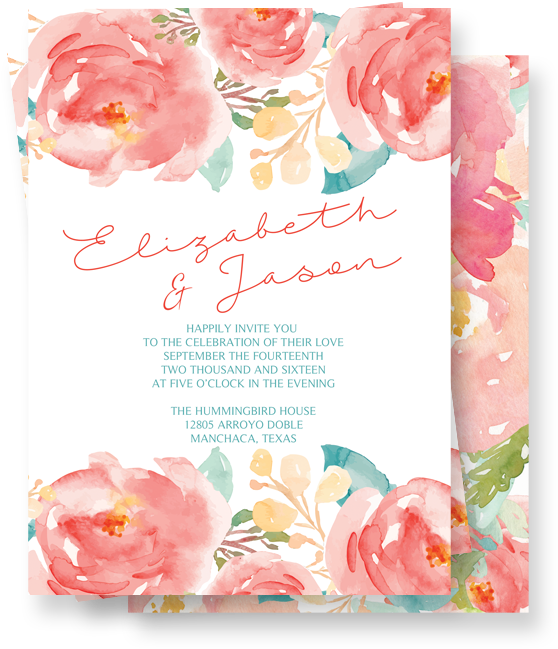 Floral Watercolor Invitations - Pink Elegant Watercolor Flower Wedding Thank You Card (800x800), Png Download
