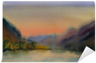 Watercolor Painting Landscape Of Sunset Wall Mural - Painting (400x400), Png Download