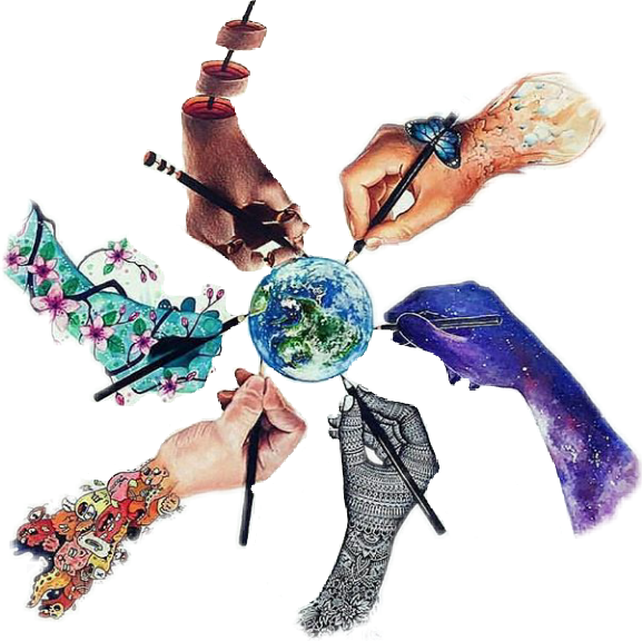 Hands Drawing Peace World Watercolor - Vexx Art Collab (577x576), Png Download