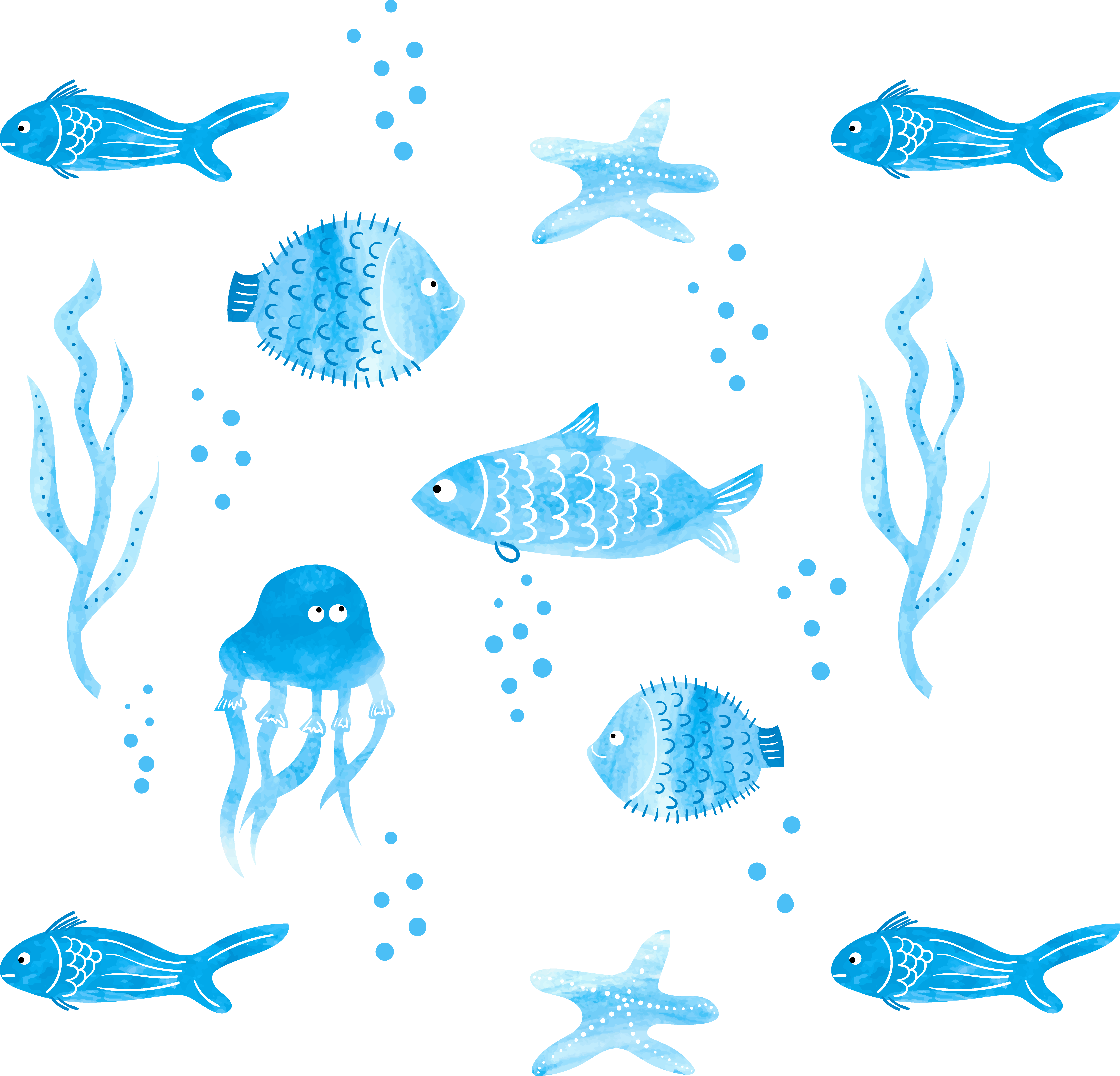 Png Black And White Stock Loose Painting Fish Illustration - Watercolor Fish Clipart (4492x4313), Png Download