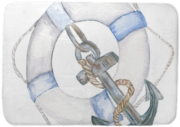 Life Ring, Anchor Bath Mat • Pixers® • We Live To Change - Watercolor Painting (400x400), Png Download