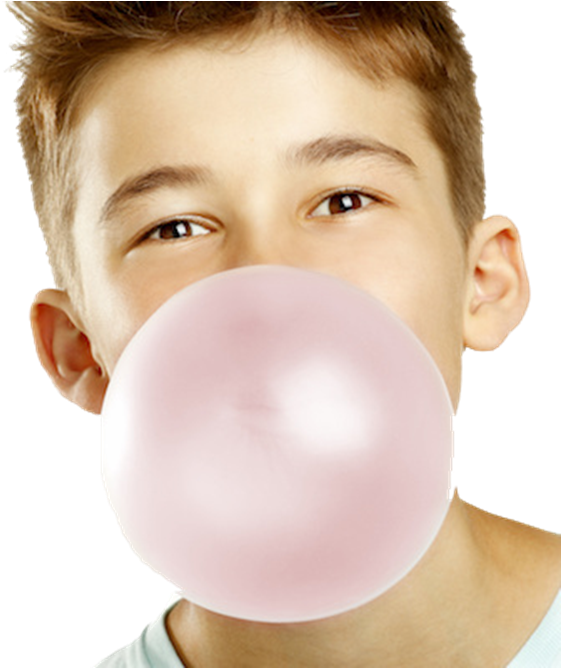 Boy Blowing Pink Bubble Gum (603x667), Png Download
