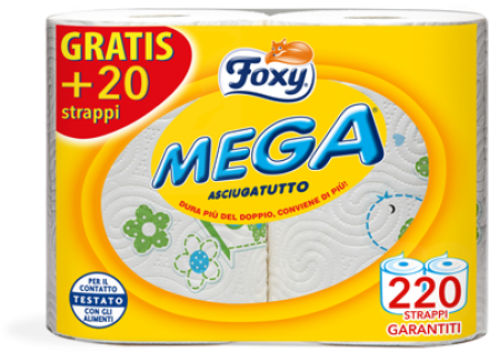 Foxy Mega Big Kitchen Rolls Last More Than Twice As - Foxy Mega Ręcznik Papierowy Mega - Długie Rolki 2 Szt. (478x400), Png Download