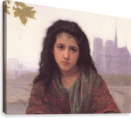 Portrait Of A Youg Girl With Black Eyes Canvas Print - Bohemian By William Bouguereau Art Reproduction (429x386), Png Download