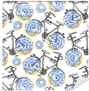 Watercolor Seamless Pattern Bicycles With Donuts Wheels - Bicycle (400x400), Png Download
