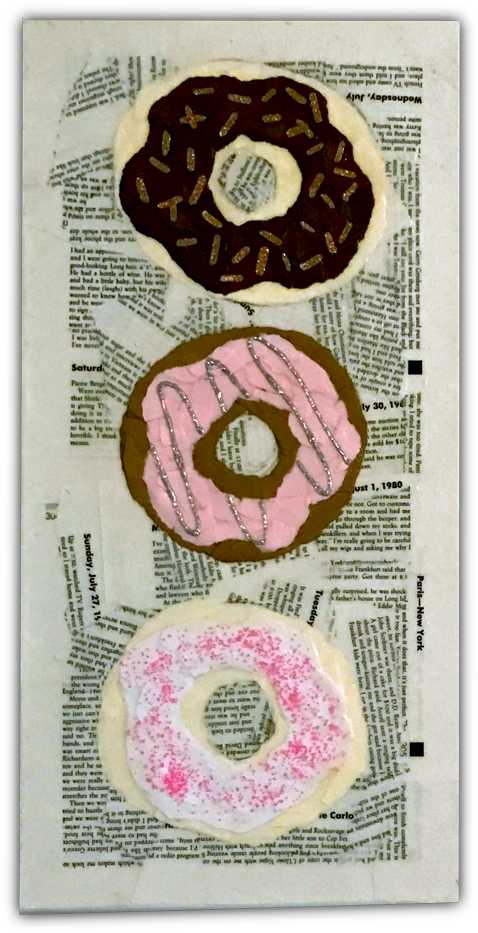 3 Little Donuts Paper Mache On Canvas - Paper (1000x1231), Png Download